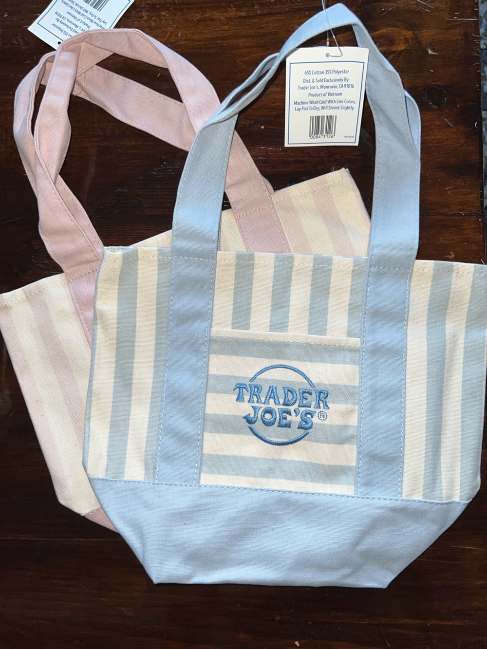 TRADER JOE’s | (2) Piece “Pale Pink” & “Sky Blue” Mini Tote Bundle